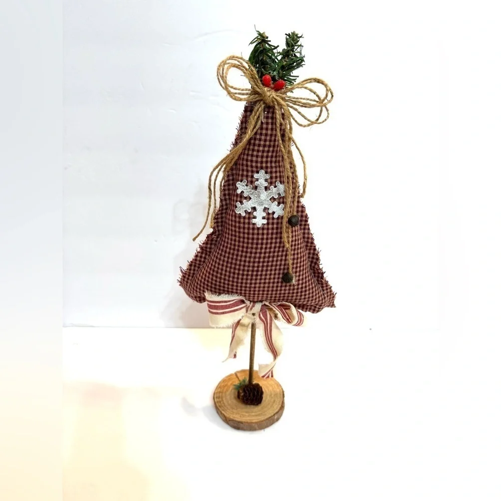 New Handmade OOAK 14” Red Plaid Country Christmas Tree w Snowflake